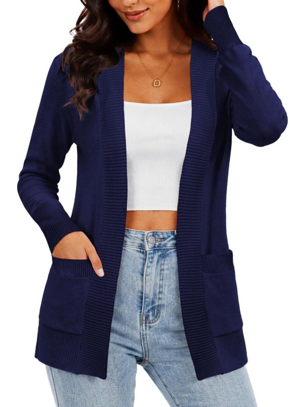 Cozy Open Front Cardigan Sweater with Pockets for Women, Sizes S-XL